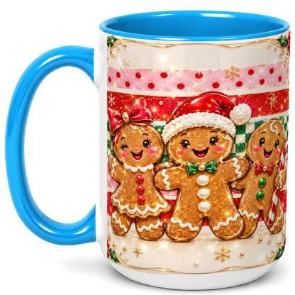 #pl[15oz|Blue] Gingerbread Family Coffee Mug, Christmas Cookie Mug, Ceramic Cup