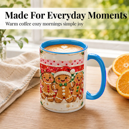 #pl[15oz|Blue] Gingerbread Family Coffee Mug, Christmas Cookie Mug, Ceramic Cup