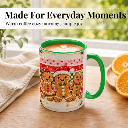 #pl[15oz|Green] Gingerbread Family Coffee Mug, Christmas Cookie Mug, Ceramic Cup