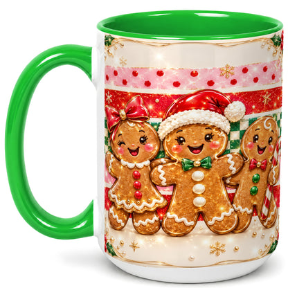 #pl[15oz|Green] Gingerbread Family Coffee Mug, Christmas Cookie Mug, Ceramic Cup