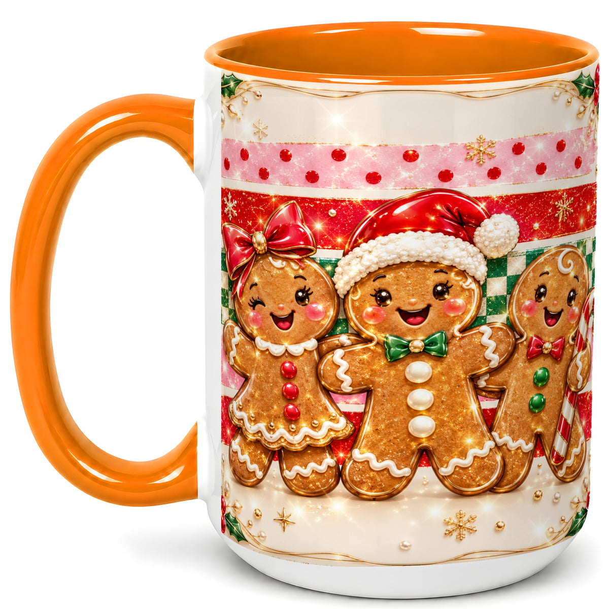 #pl[15oz|Orange] Gingerbread Family Coffee Mug, Christmas Cookie Mug, Ceramic Cup