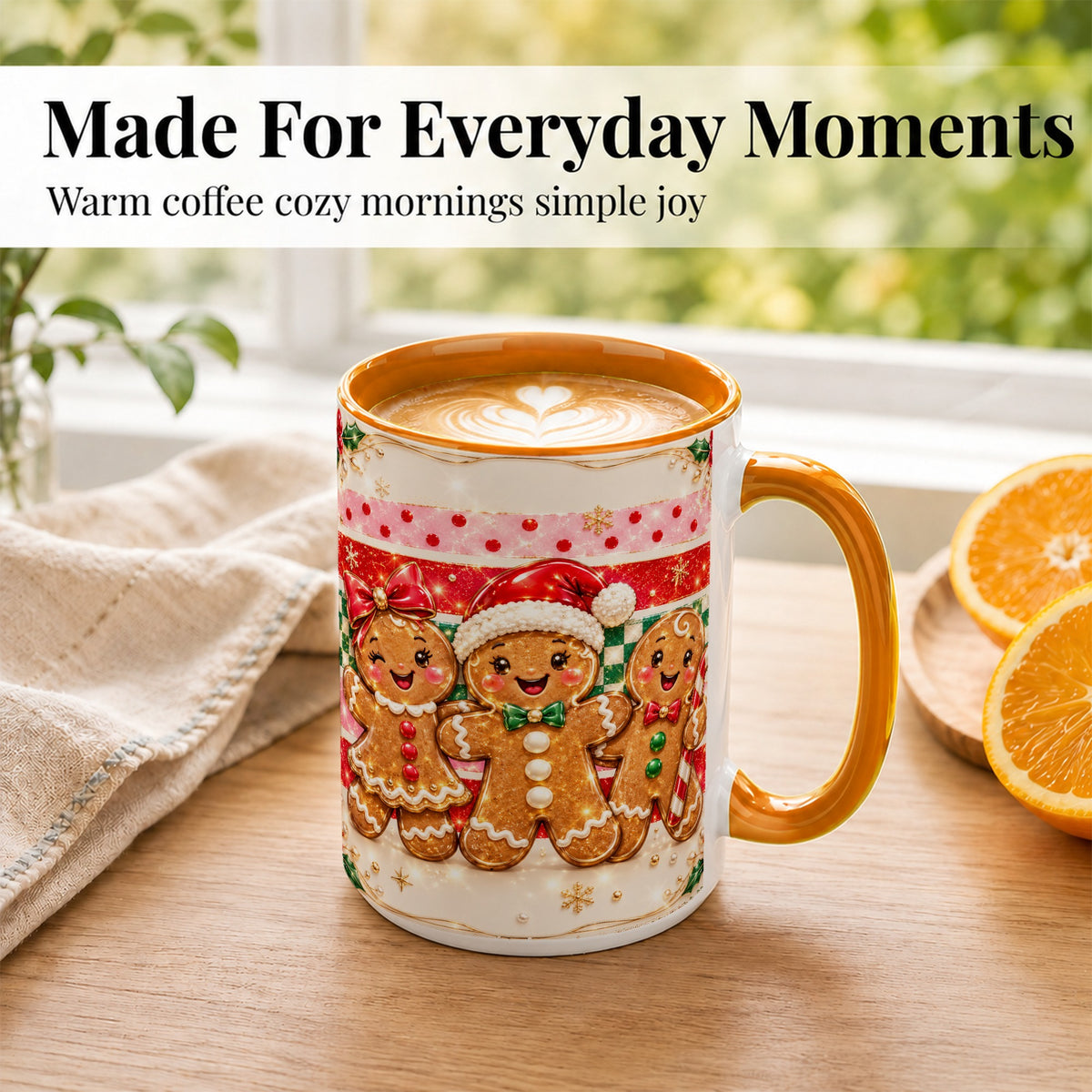 #pl[15oz|Orange] Gingerbread Family Coffee Mug, Christmas Cookie Mug, Ceramic Cup