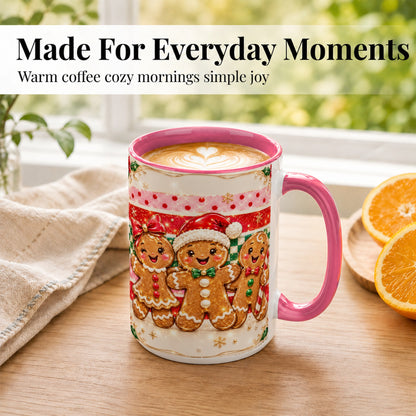 #pl[15oz|Pink] Gingerbread Family Coffee Mug, Christmas Cookie Mug, Ceramic Cup