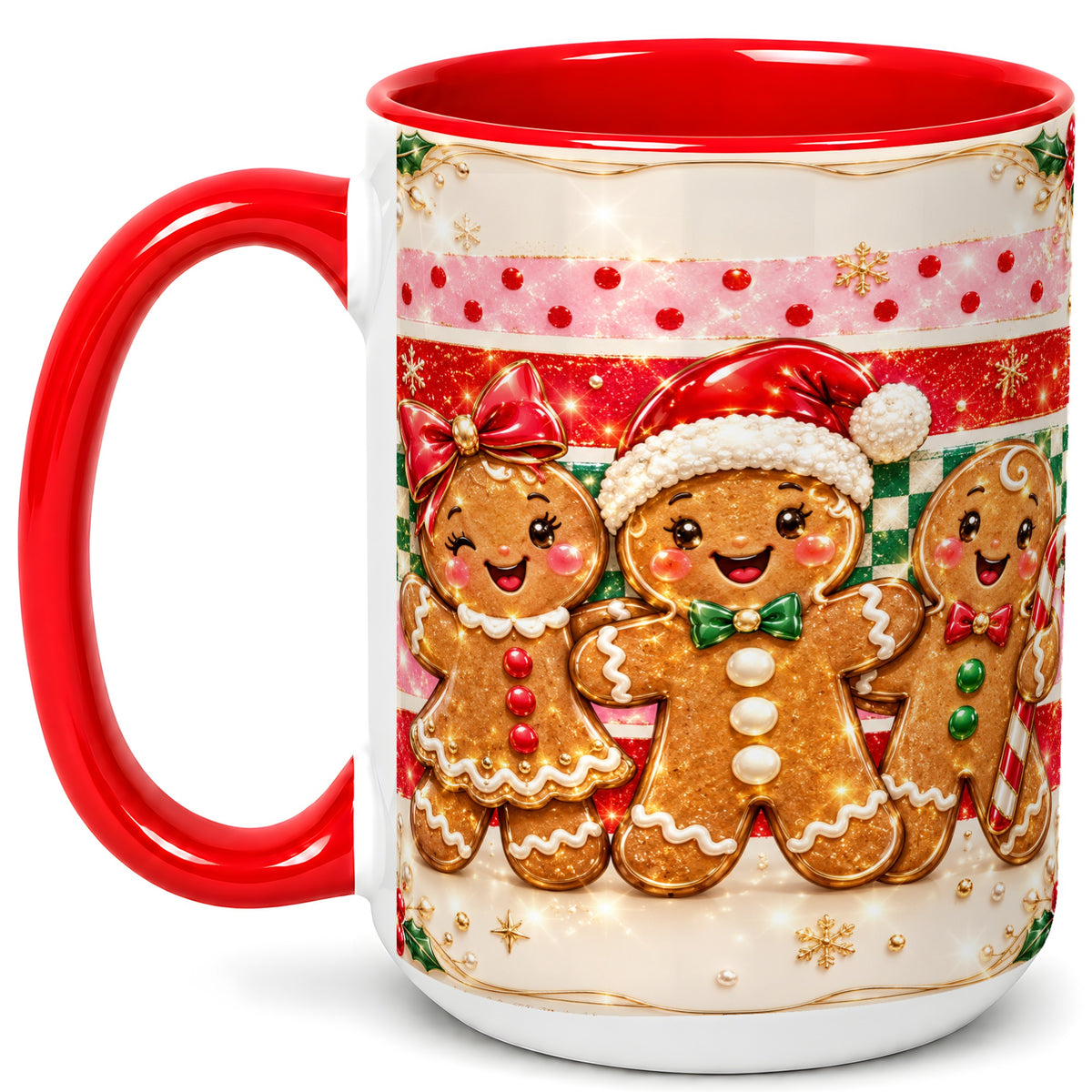 #pl[15oz|Red] Gingerbread Family Coffee Mug, Christmas Cookie Mug, Ceramic Cup