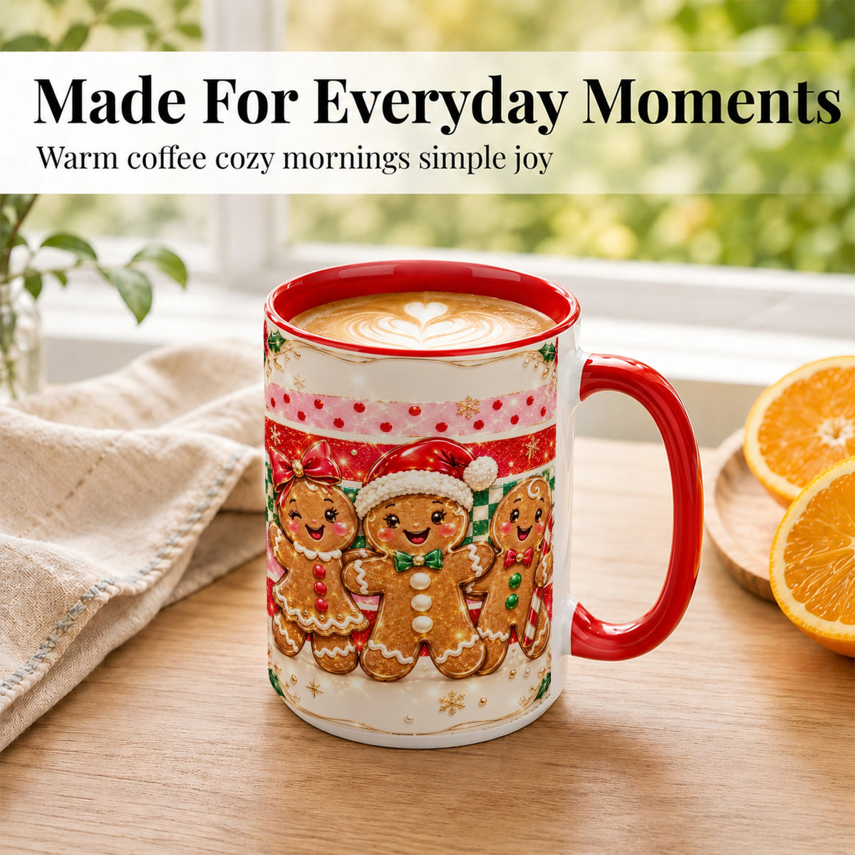 #pl[15oz|Red] Gingerbread Family Coffee Mug, Christmas Cookie Mug, Ceramic Cup