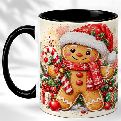 #pl[11oz|Black] Gingerbread Christmas Coffee Mug, Candy Cane Mug, Ceramic Cup