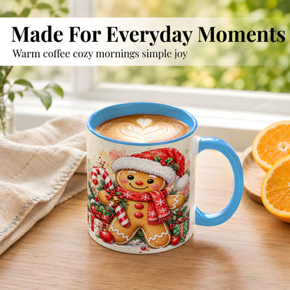 #pl[11oz|Blue] Gingerbread Christmas Coffee Mug, Candy Cane Mug, Ceramic Cup