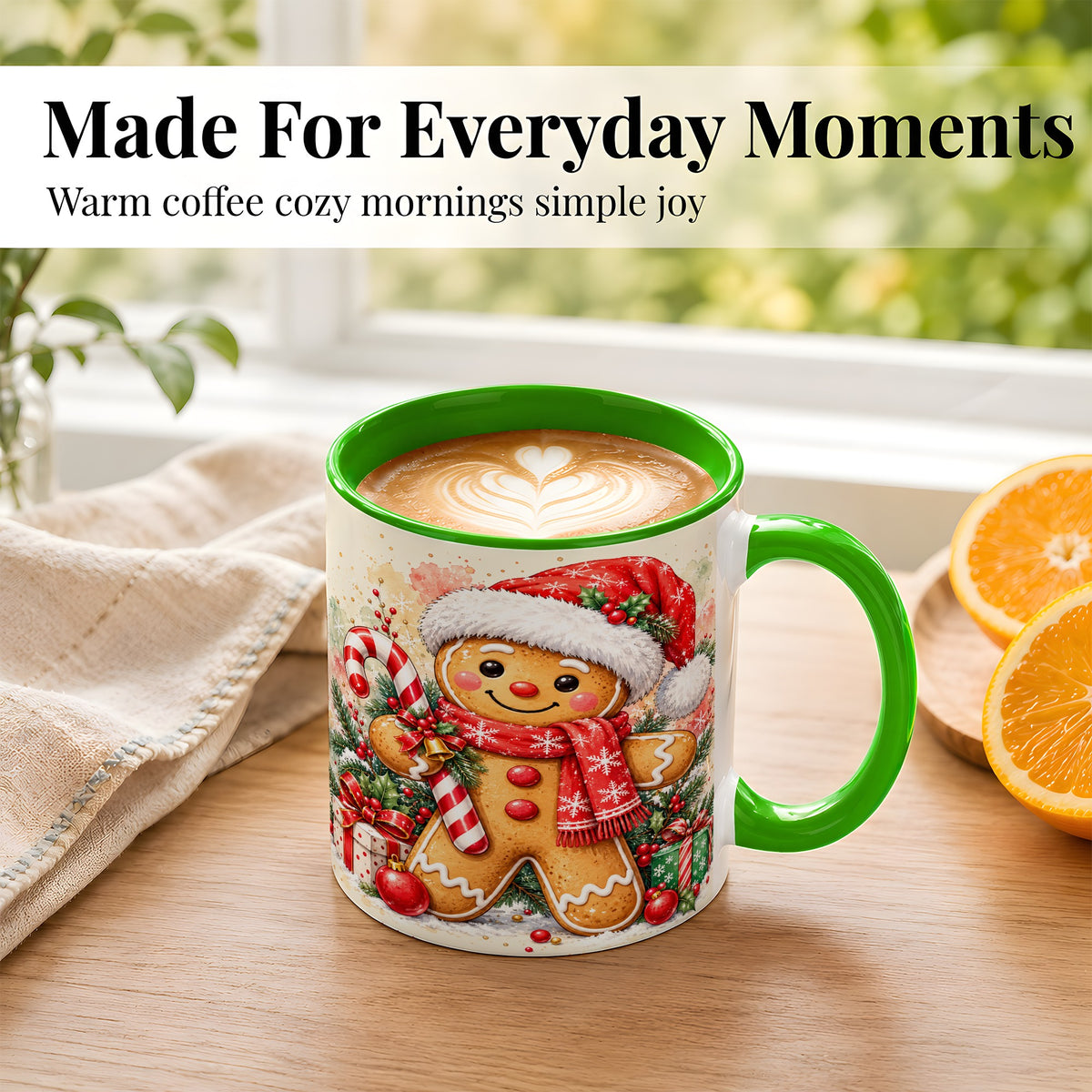#pl[11oz|Green] Gingerbread Christmas Coffee Mug, Candy Cane Mug, Ceramic Cup