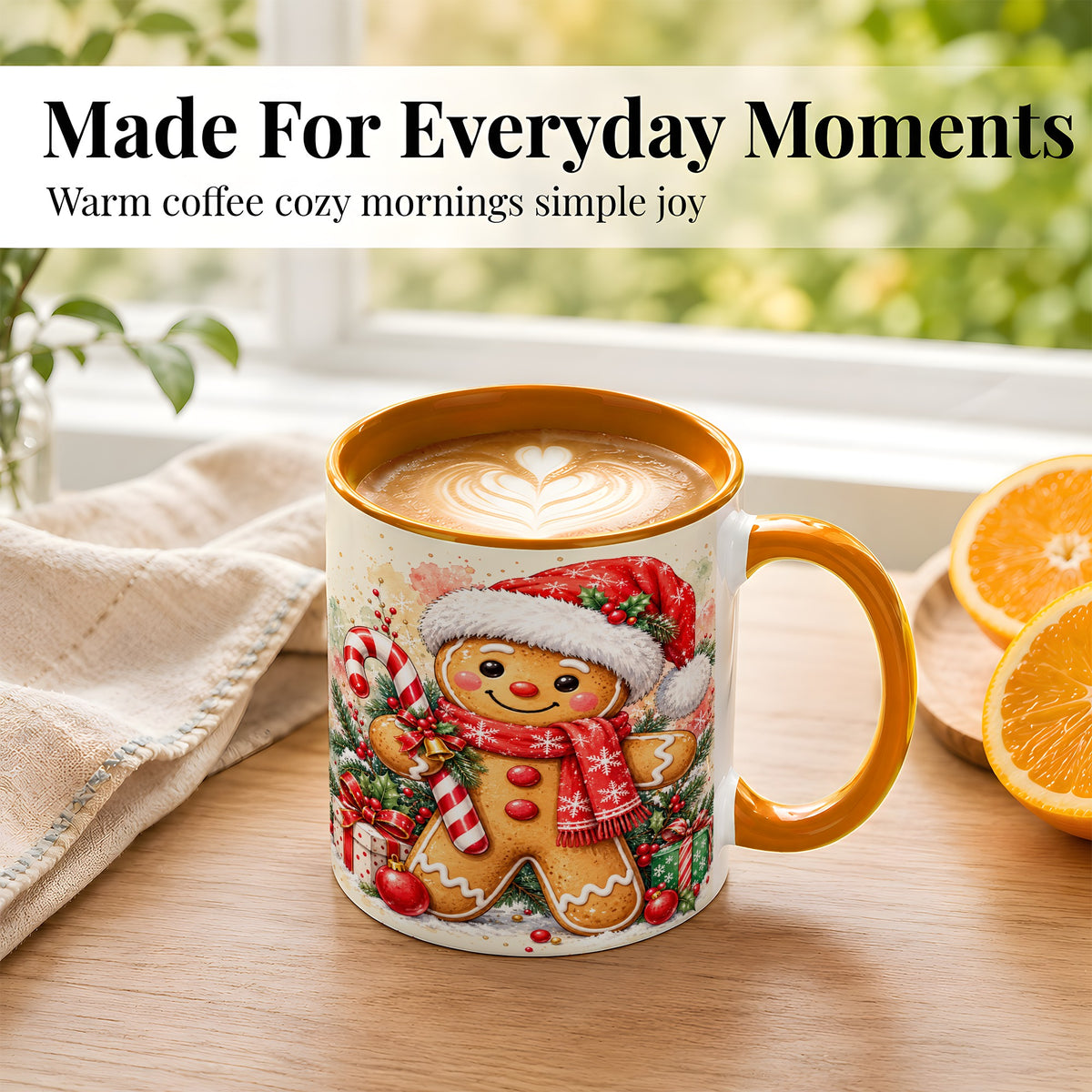 #pl[11oz|Orange] Gingerbread Christmas Coffee Mug, Candy Cane Mug, Ceramic Cup
