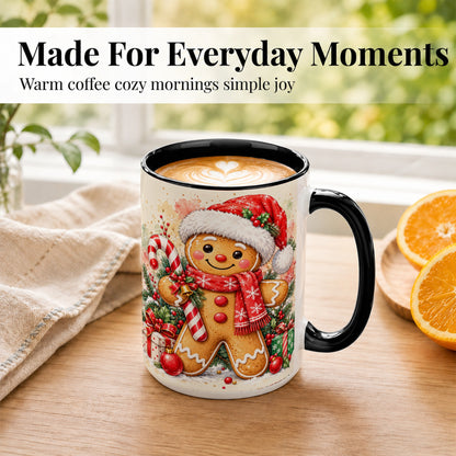#pl[15oz|Black] Gingerbread Christmas Coffee Mug, Candy Cane Mug, Ceramic Cup
