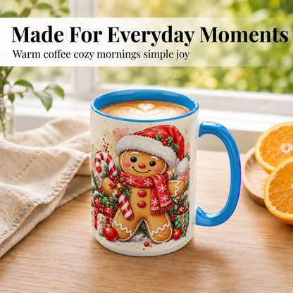#pl[15oz|Blue] Gingerbread Christmas Coffee Mug, Candy Cane Mug, Ceramic Cup