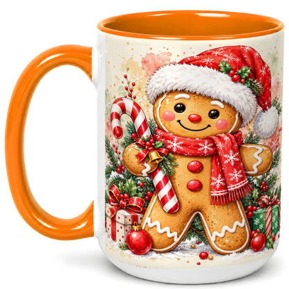 #pl[15oz|Orange] Gingerbread Christmas Coffee Mug, Candy Cane Mug, Ceramic Cup