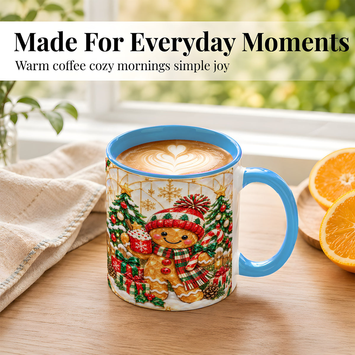 #pl[11oz|Blue] Gingerbread Winter Coffee Mug, Christmas Cookie Mug, Ceramic Cup