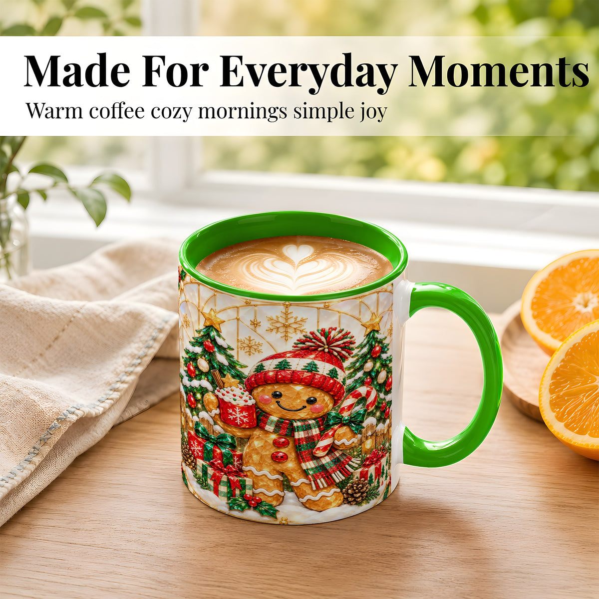 #pl[11oz|Green] Gingerbread Winter Coffee Mug, Christmas Cookie Mug, Ceramic Cup