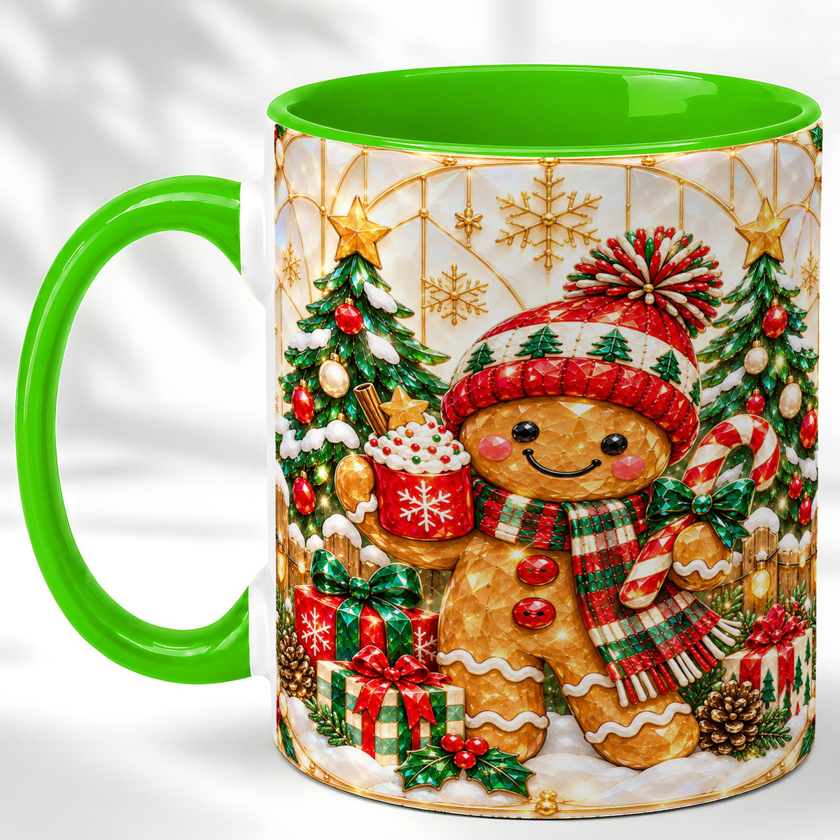 #pl[11oz|Green] Gingerbread Winter Coffee Mug, Christmas Cookie Mug, Ceramic Cup