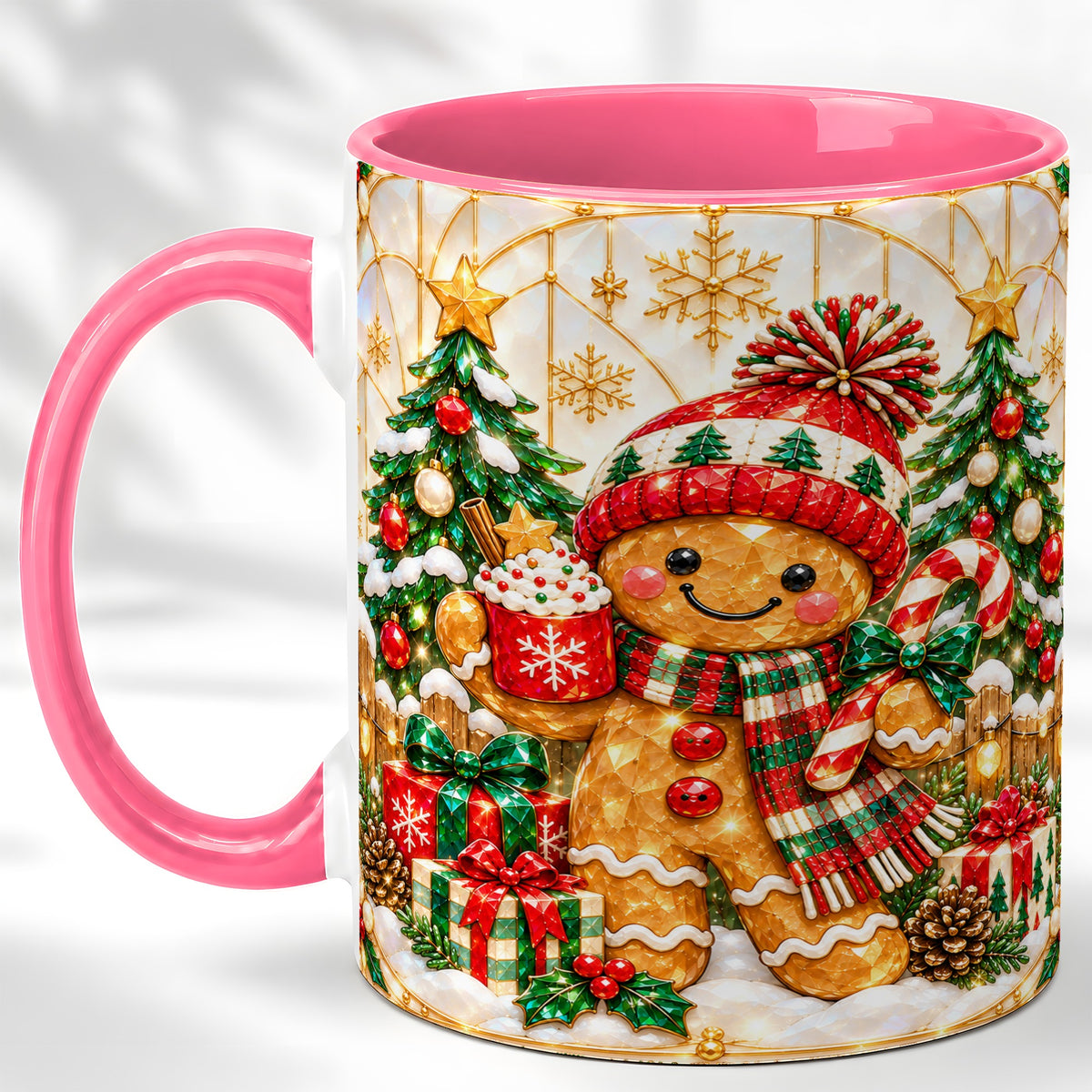 #pl[11oz|Pink] Gingerbread Winter Coffee Mug, Christmas Cookie Mug, Ceramic Cup