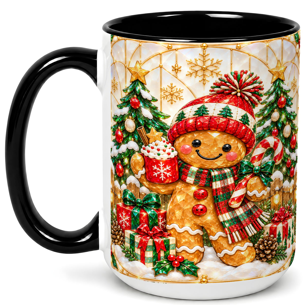 #pl[15oz|Black] Gingerbread Winter Coffee Mug, Christmas Cookie Mug, Ceramic Cup