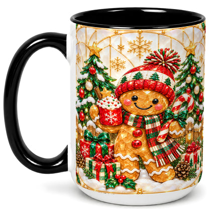 #pl[15oz|Black] Gingerbread Winter Coffee Mug, Christmas Cookie Mug, Ceramic Cup