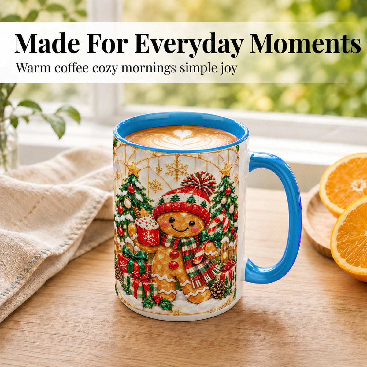 #pl[15oz|Blue] Gingerbread Winter Coffee Mug, Christmas Cookie Mug, Ceramic Cup