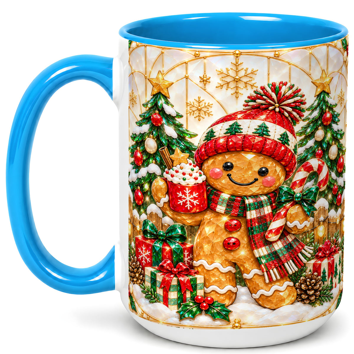 #pl[15oz|Blue] Gingerbread Winter Coffee Mug, Christmas Cookie Mug, Ceramic Cup