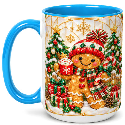 #pl[15oz|Blue] Gingerbread Winter Coffee Mug, Christmas Cookie Mug, Ceramic Cup