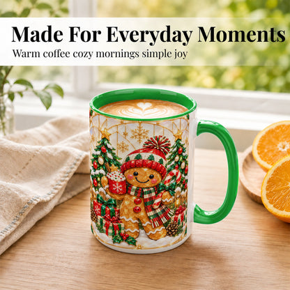 #pl[15oz|Green] Gingerbread Winter Coffee Mug, Christmas Cookie Mug, Ceramic Cup