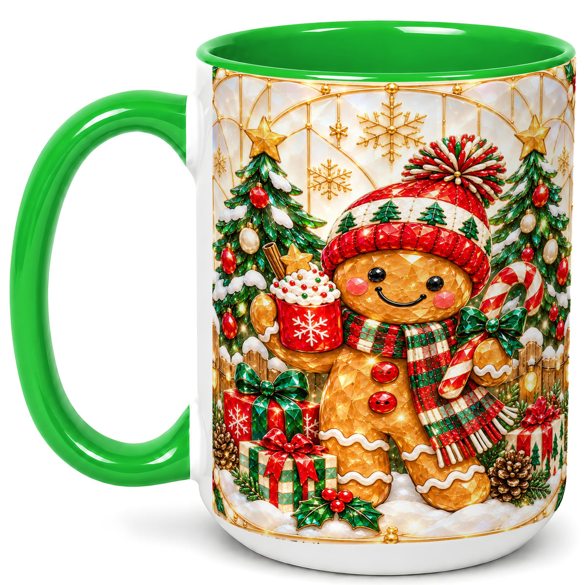 #pl[15oz|Green] Gingerbread Winter Coffee Mug, Christmas Cookie Mug, Ceramic Cup