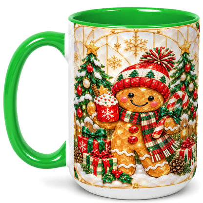#pl[15oz|Green] Gingerbread Winter Coffee Mug, Christmas Cookie Mug, Ceramic Cup