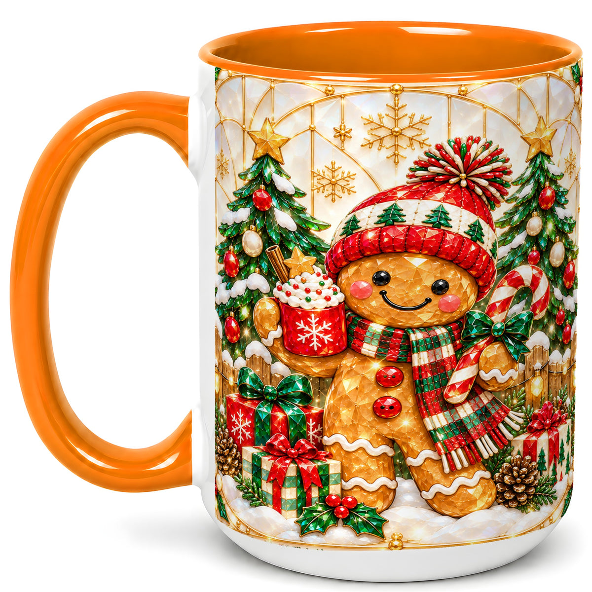 #pl[15oz|Orange] Gingerbread Winter Coffee Mug, Christmas Cookie Mug, Ceramic Cup