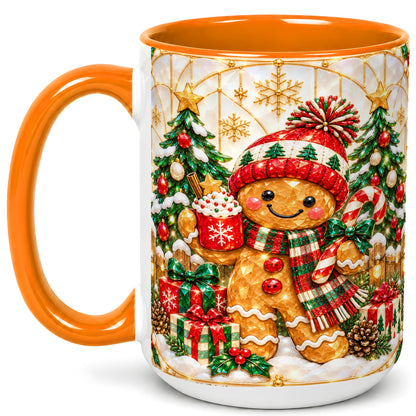 #pl[15oz|Orange] Gingerbread Winter Coffee Mug, Christmas Cookie Mug, Ceramic Cup