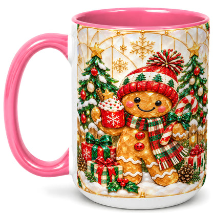 #pl[15oz|Pink] Gingerbread Winter Coffee Mug, Christmas Cookie Mug, Ceramic Cup