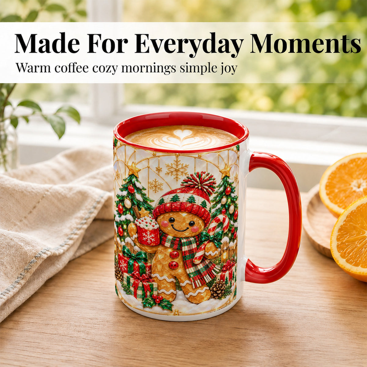 #pl[15oz|Red] Gingerbread Winter Coffee Mug, Christmas Cookie Mug, Ceramic Cup