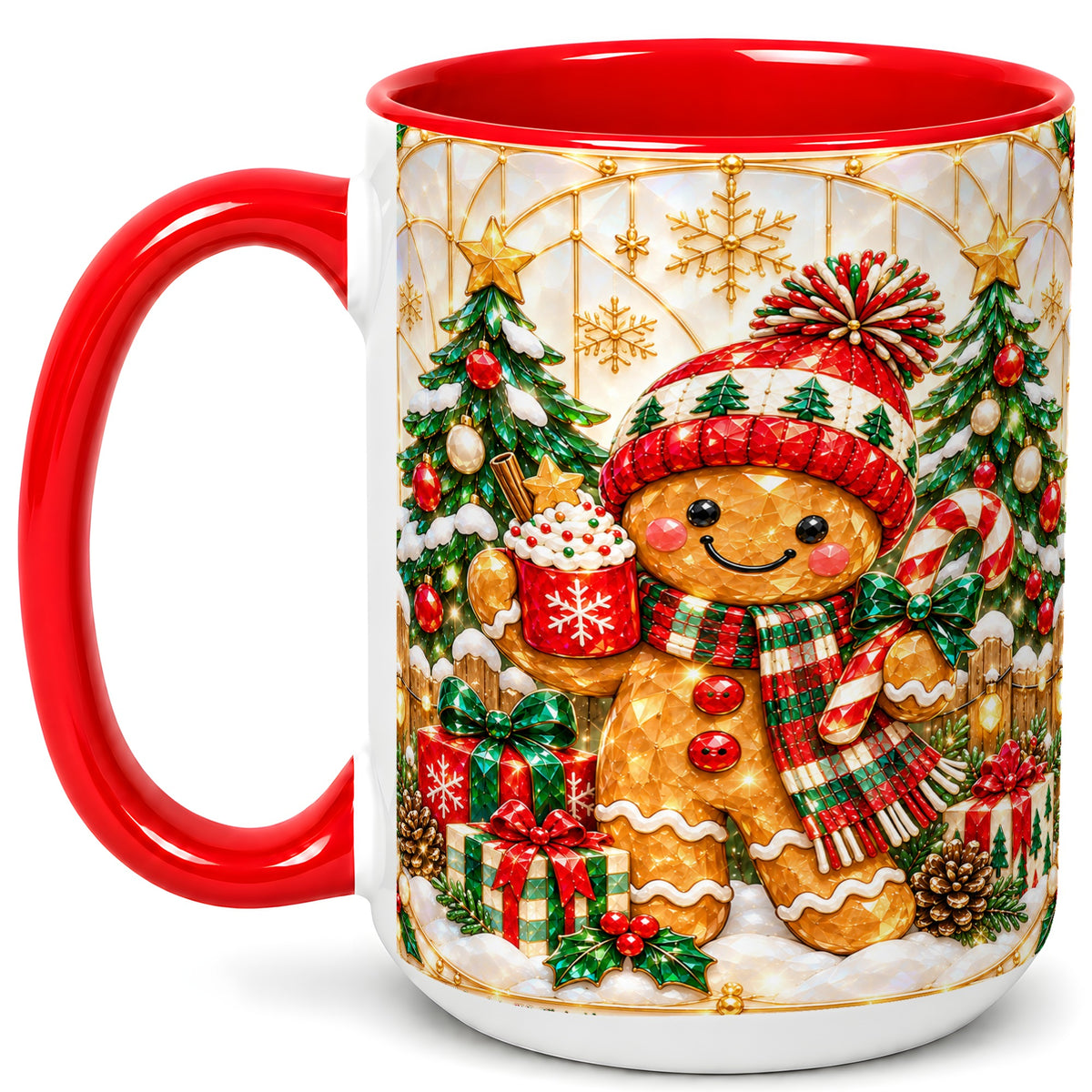 #pl[15oz|Red] Gingerbread Winter Coffee Mug, Christmas Cookie Mug, Ceramic Cup