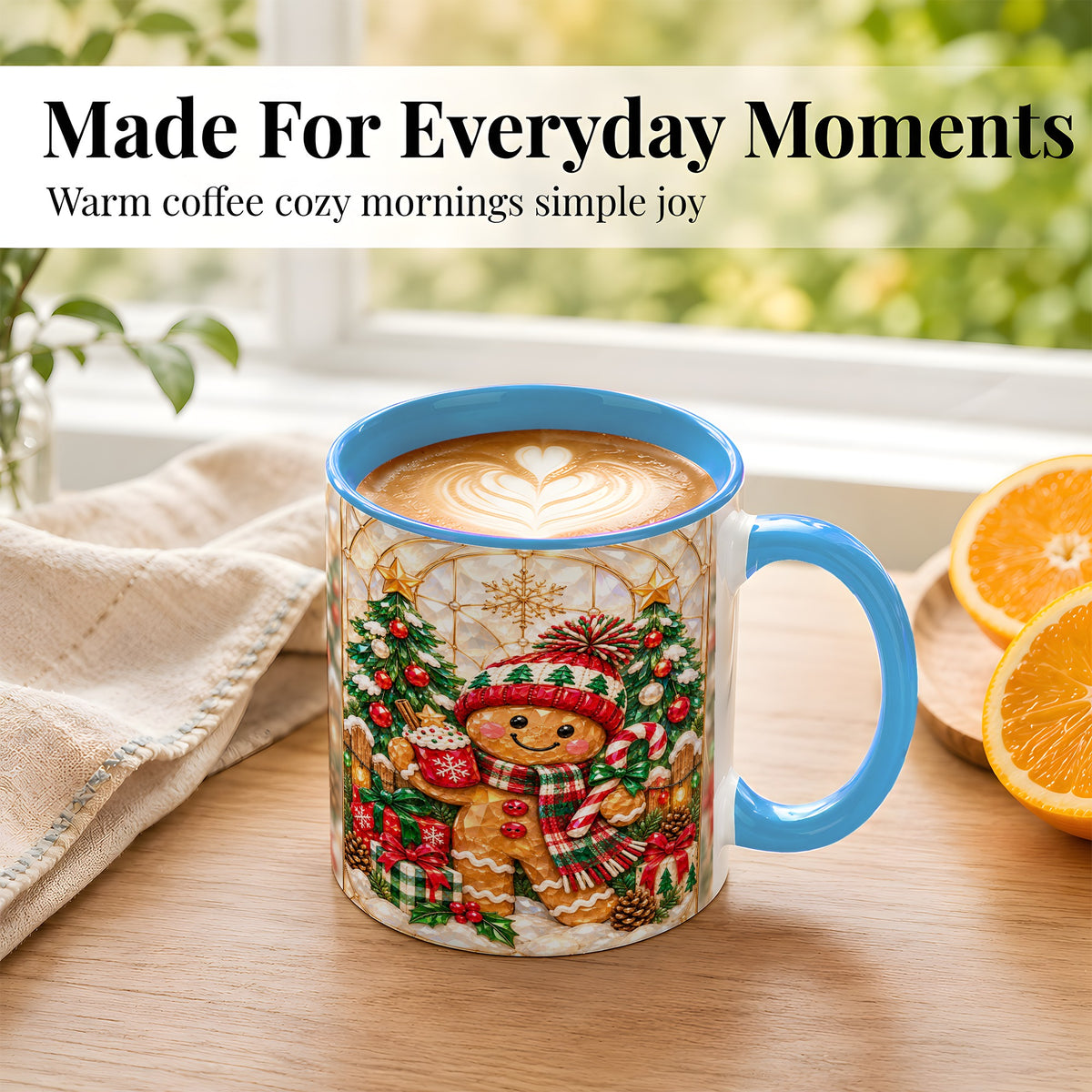 #pl[11oz|Blue] Gingerbread Christmas Coffee Mug, Holiday Cookie Mug, Ceramic Cup