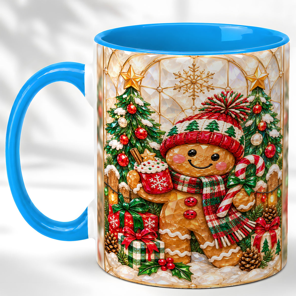 #pl[11oz|Blue] Gingerbread Christmas Coffee Mug, Holiday Cookie Mug, Ceramic Cup