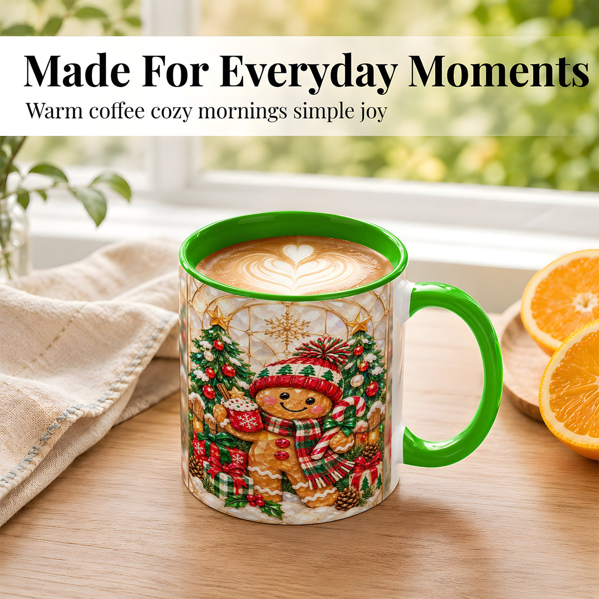 #pl[11oz|Green] Gingerbread Christmas Coffee Mug, Holiday Cookie Mug, Ceramic Cup