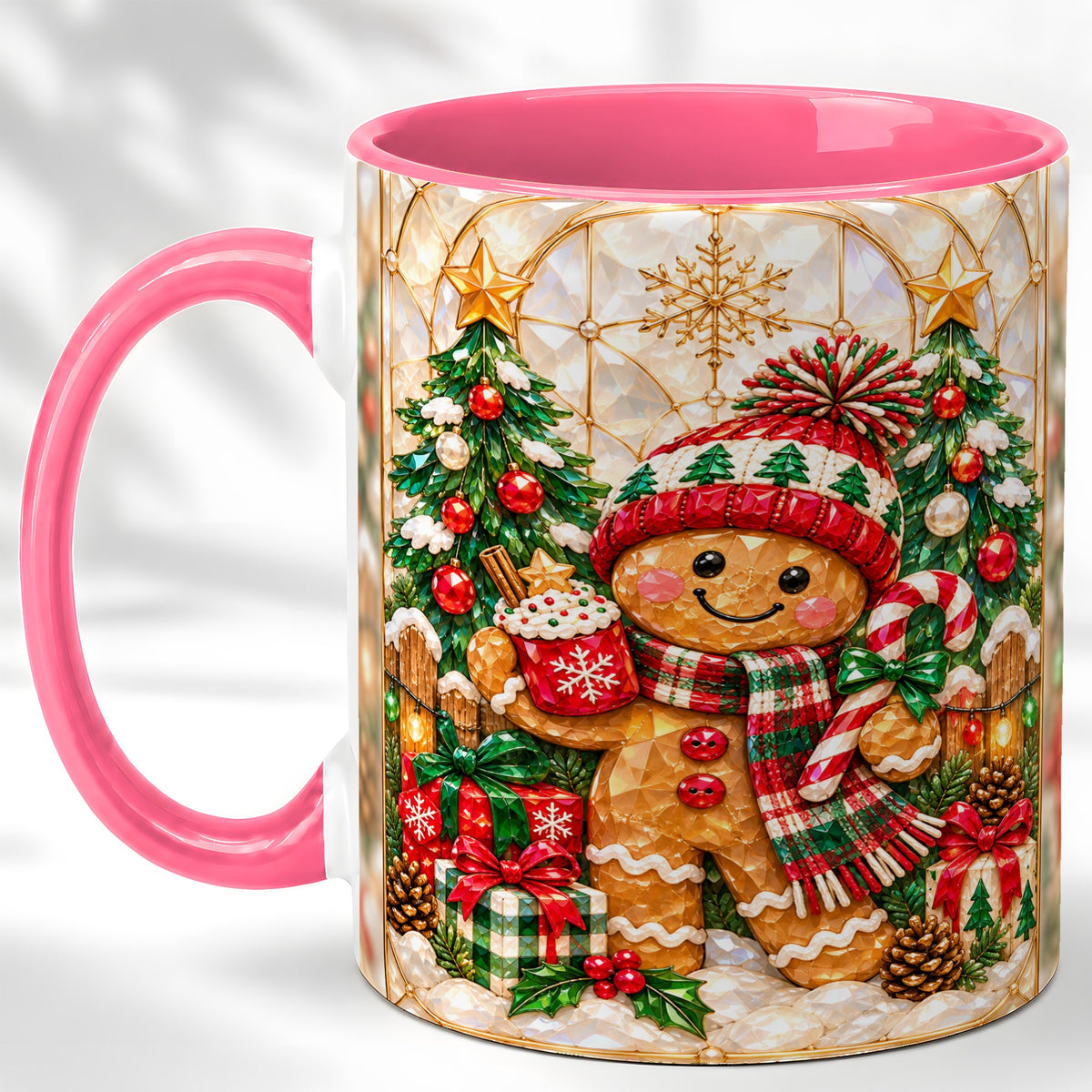 #pl[11oz|Pink] Gingerbread Christmas Coffee Mug, Holiday Cookie Mug, Ceramic Cup