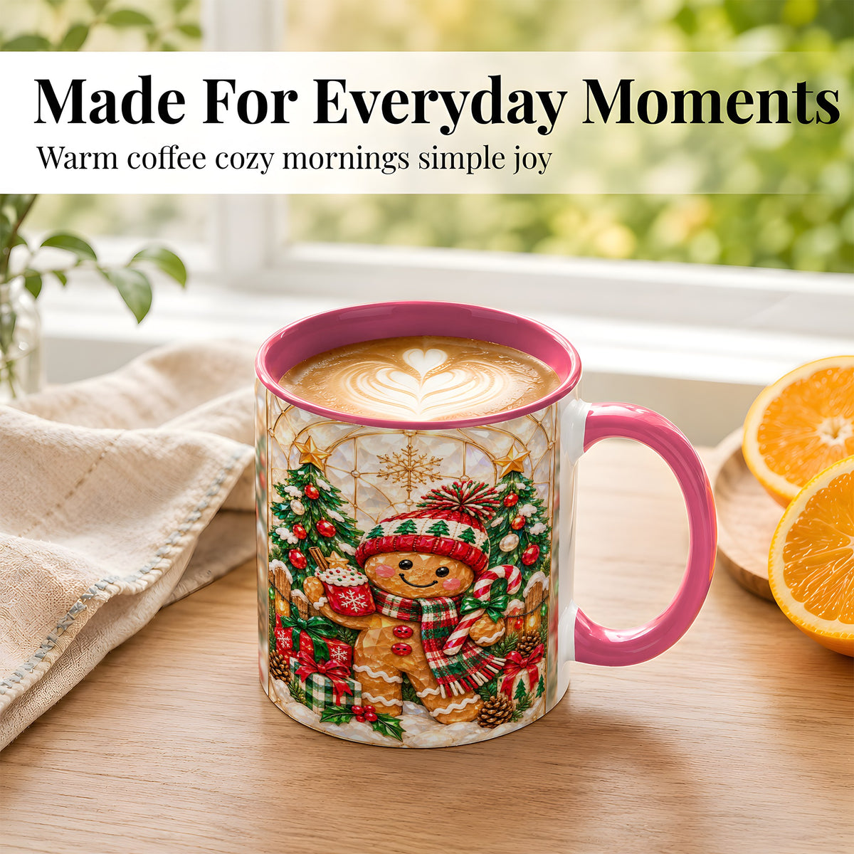 #pl[11oz|Pink] Gingerbread Christmas Coffee Mug, Holiday Cookie Mug, Ceramic Cup