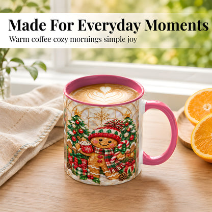 #pl[11oz|Pink] Gingerbread Christmas Coffee Mug, Holiday Cookie Mug, Ceramic Cup