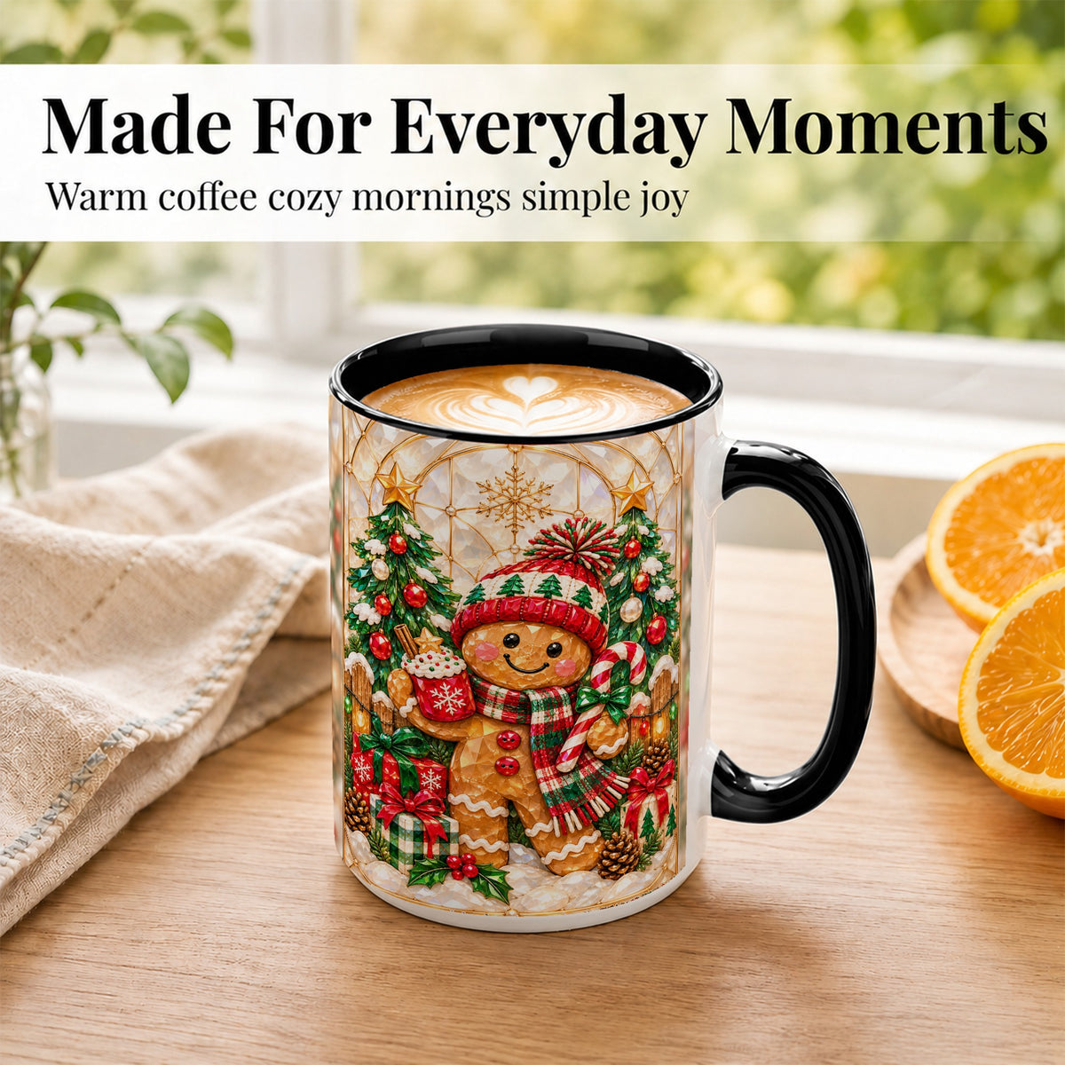 #pl[15oz|Black] Gingerbread Christmas Coffee Mug, Holiday Cookie Mug, Ceramic Cup