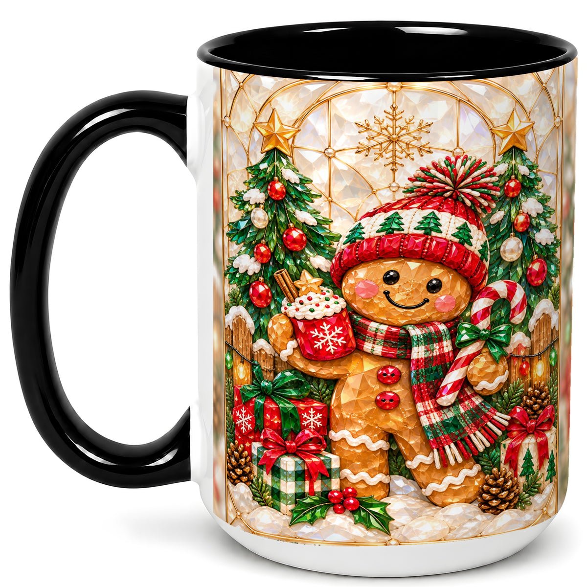 #pl[15oz|Black] Gingerbread Christmas Coffee Mug, Holiday Cookie Mug, Ceramic Cup