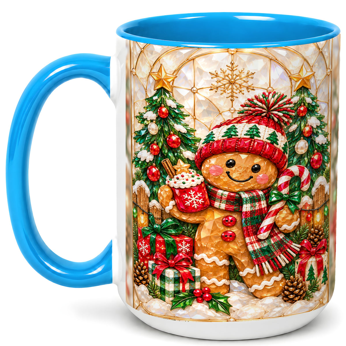 #pl[15oz|Blue] Gingerbread Christmas Coffee Mug, Holiday Cookie Mug, Ceramic Cup
