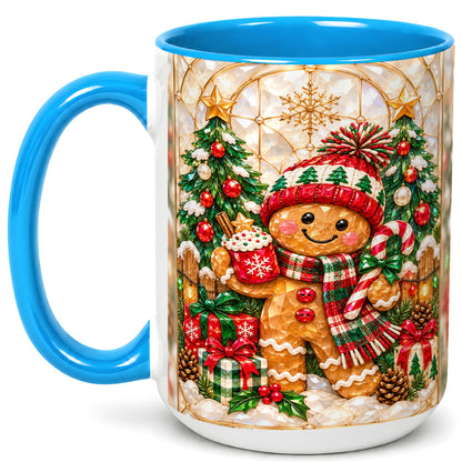 #pl[15oz|Blue] Gingerbread Christmas Coffee Mug, Holiday Cookie Mug, Ceramic Cup