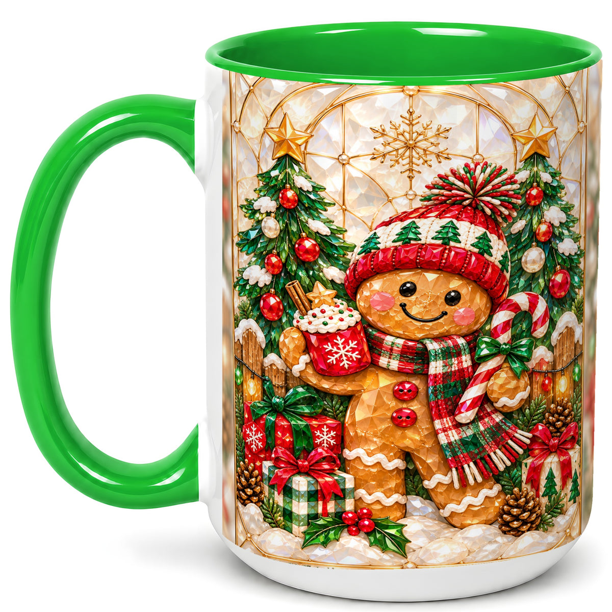 #pl[15oz|Green] Gingerbread Christmas Coffee Mug, Holiday Cookie Mug, Ceramic Cup