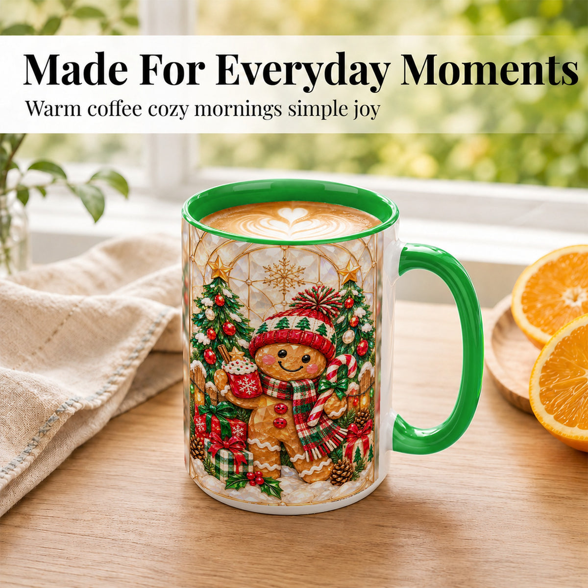 #pl[15oz|Green] Gingerbread Christmas Coffee Mug, Holiday Cookie Mug, Ceramic Cup