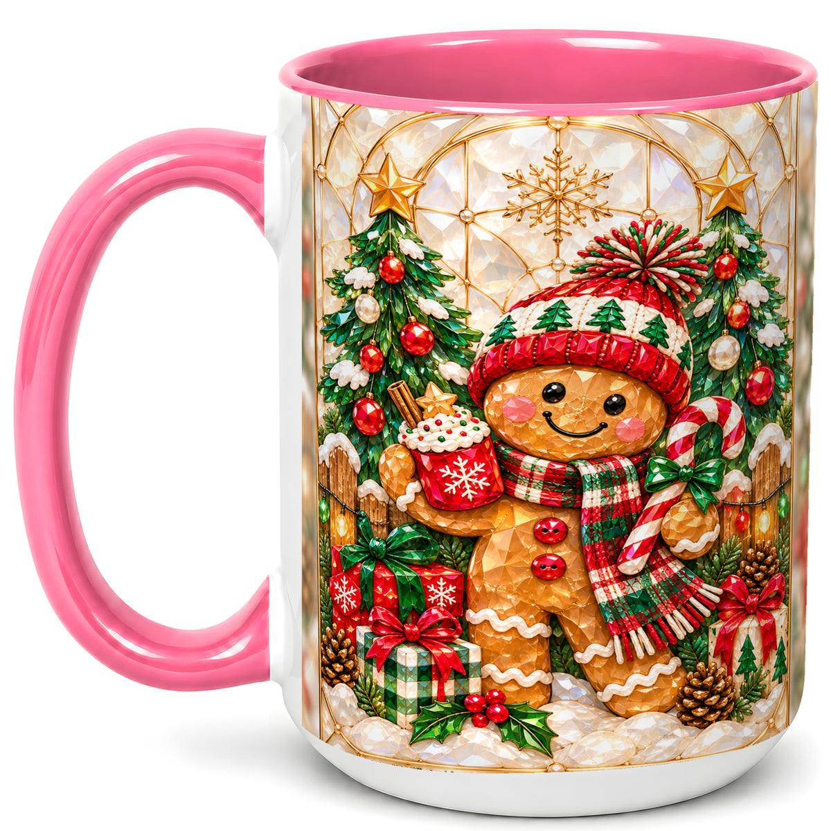 #pl[15oz|Pink] Gingerbread Christmas Coffee Mug, Holiday Cookie Mug, Ceramic Cup