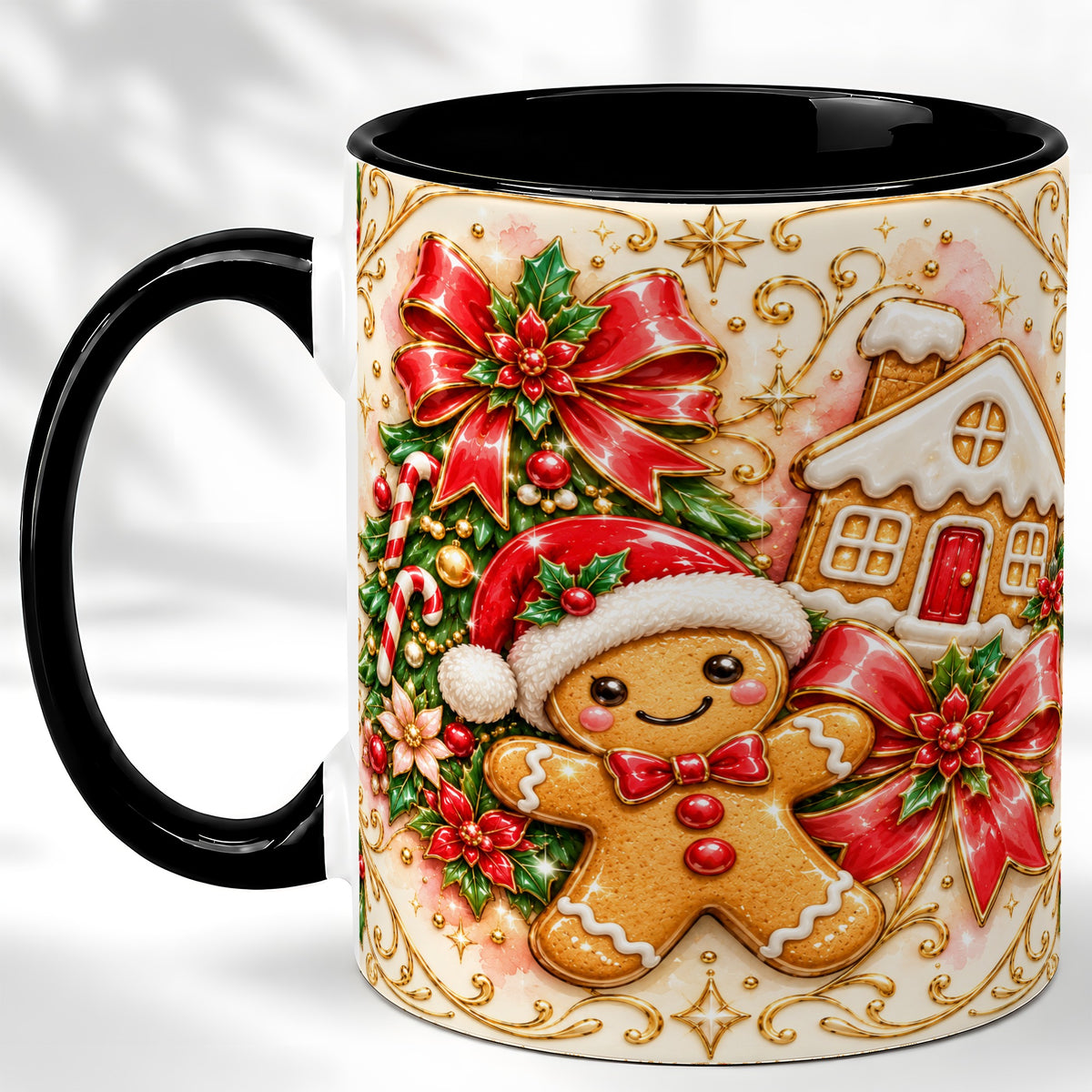 #pl[11oz|Black] Gingerbread Christmas Coffee Mug, Holiday Gingerbread Mug, Ceramic Cup