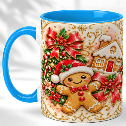 #pl[11oz|Blue] Gingerbread Christmas Coffee Mug, Holiday Gingerbread Mug, Ceramic Cup
