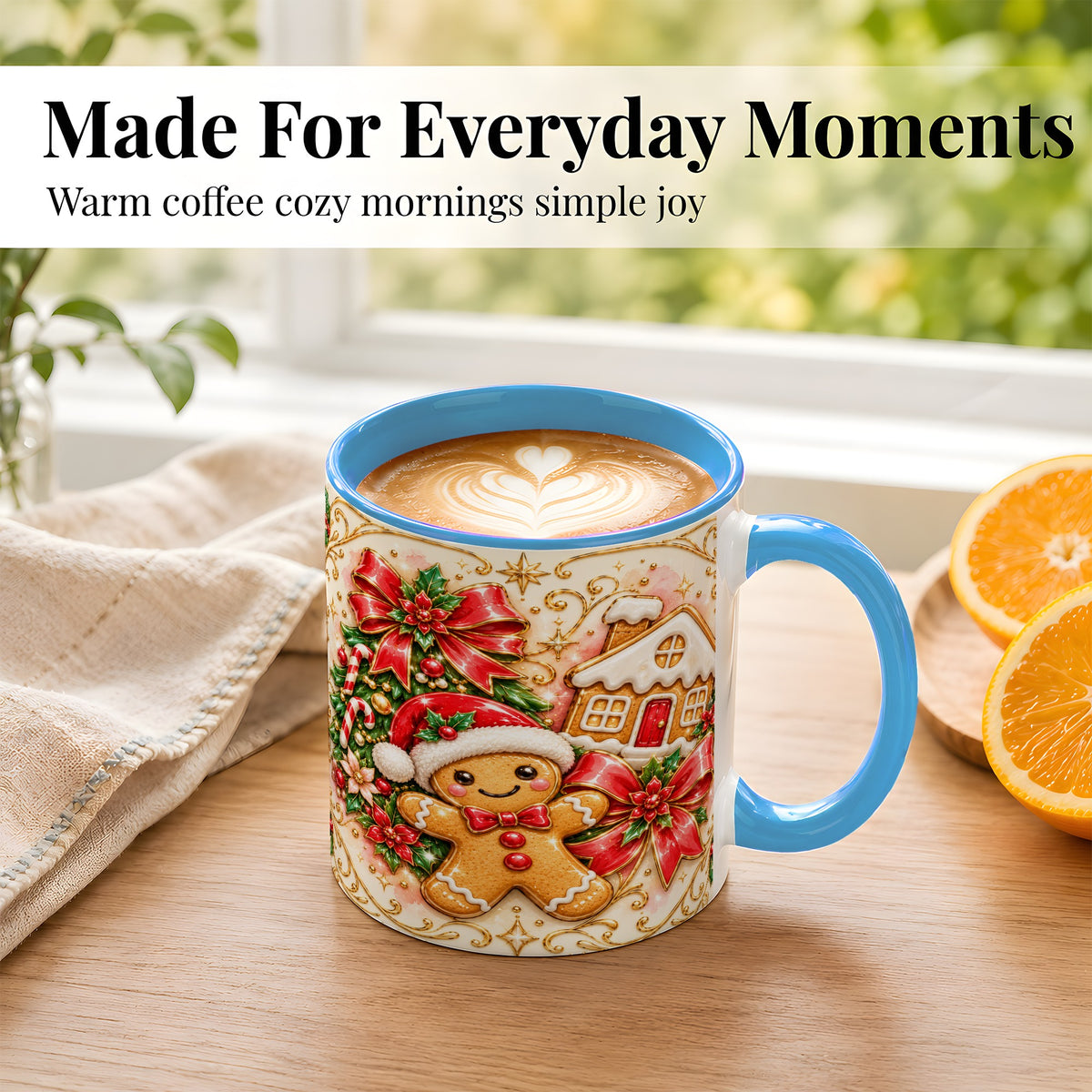 #pl[11oz|Blue] Gingerbread Christmas Coffee Mug, Holiday Gingerbread Mug, Ceramic Cup