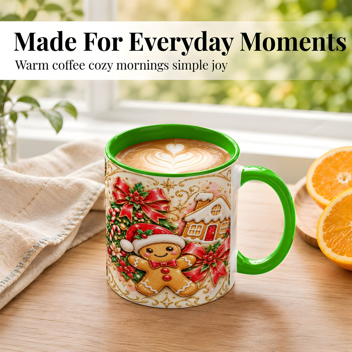 #pl[11oz|Green] Gingerbread Christmas Coffee Mug, Holiday Gingerbread Mug, Ceramic Cup